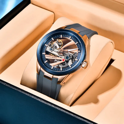 PAGANI DESIGN herreur – Luksuriøst mekanisk ur med automatisk optræk, af typen »skelet« (med synligt urværk), udstyret med en tourbillon, safirglas med antirefleksbehandling, vandtæt og selvlysende.