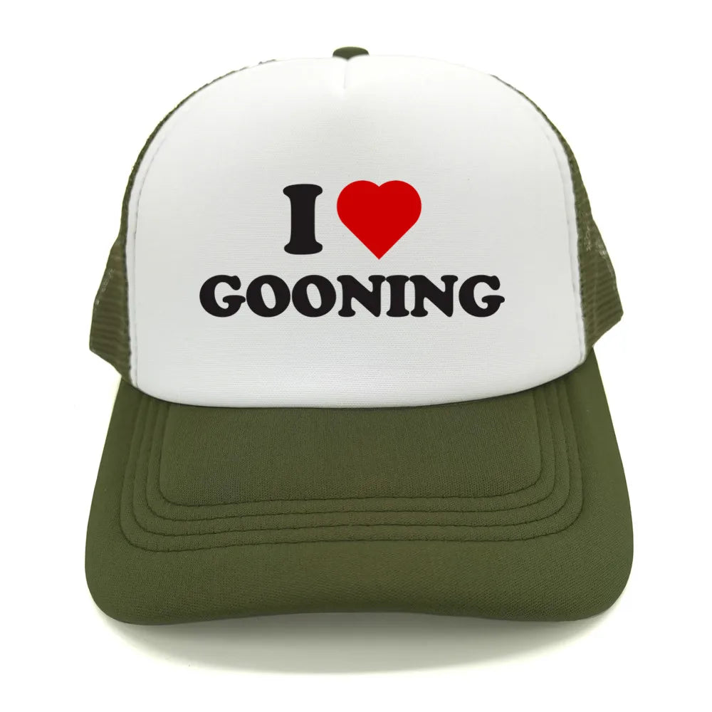 Забавни бейзболни шапки „I Love Gooning“ – готини летни мъжки шапки от мрежа, хумористични шапки тип „тракър“, унисекс шапки от мрежа за външни дейности MZ-080