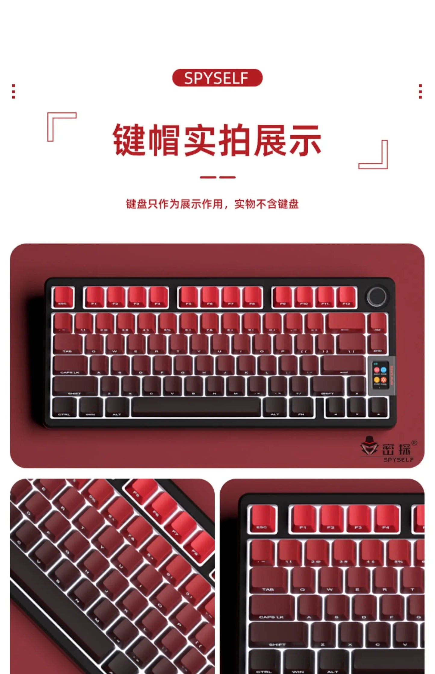 Novas Keycaps para Teclado Mecânico Gaming 60/64/84/98/108 com Switch MX, 135 Teclas OEM PBT, Gravação Lateral, Gradiente Vermelho e Preto