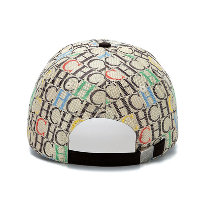 CH Monogram Print Baseball Cap Structured Adjustable Unisex Dad Hat Sun Visor Streetwear Black Woven Fabric Casual Cap