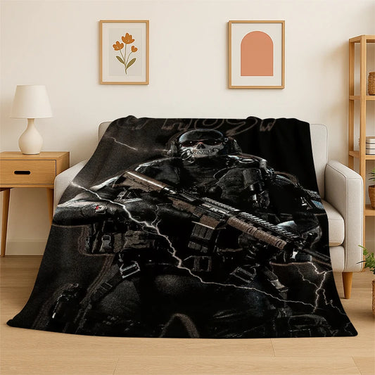 Call of Duty COD War Game Cartoon Flannel Blanket Soft Warm Throw Blanket for Bedroom Living Room Bed Travel Camping Picnic