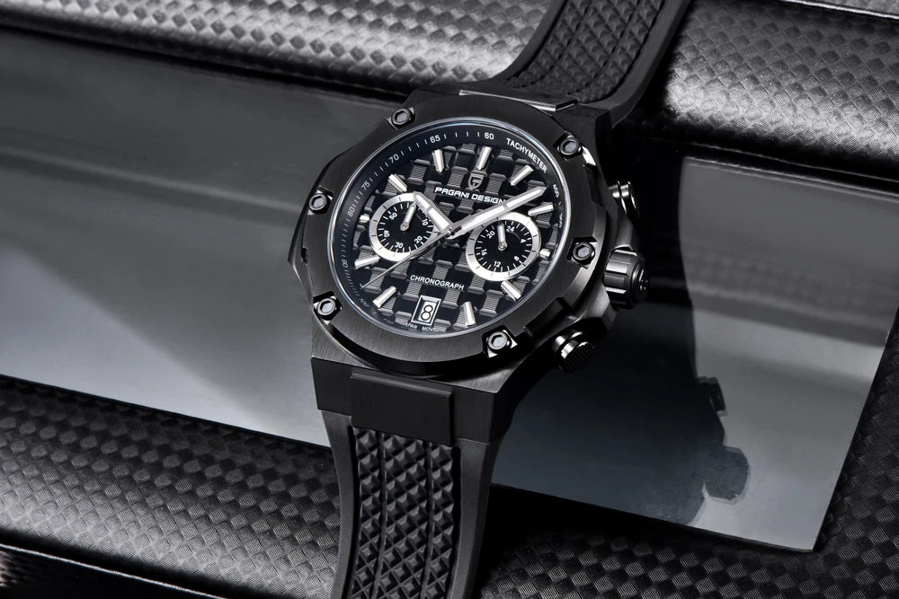 Montres à quartz pour hommes PAGANI DESIGN– Chronographe sportif de luxe, étanche, doté d'aiguilles luminescentes et d'un verre saphir avec traitement antireflet