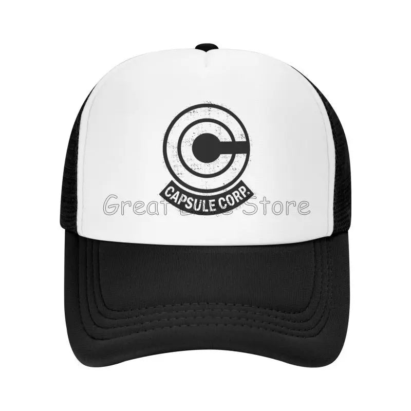 „Capsule Corp“ tinklinės beisbolo kepurės, unisex, hip-hop stiliaus „trucker“ kepurės, anime DBZ stiliaus „dad hat“ kepurės, reguliuojamos lenktyninės kepurės, vasarinės „trucker“ kepurės su užsegimu