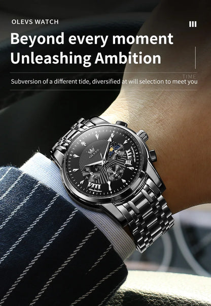 OLEVS Brand Fashion Red Watch For Men Luxury Sport Waterproof Stainless Steel Chronograph Quartz Watches Mens Relogio Masculino