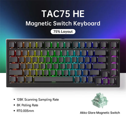 Teclado AKKO TAC75 HE con interruptores magnéticos, teclado gaming 75%, Rapid Trigger 0.005mm, 8K RGB, con cable, teclado personalizado para esports para gamers