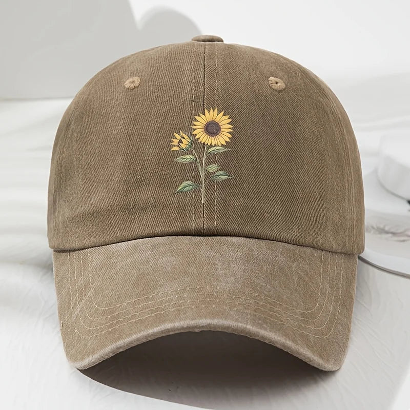 Gorra de béisbol tipo «dad hat» con estampado retro de girasoles, ideal para deportes al aire libre, pesca y acampada, gorra de senderismo