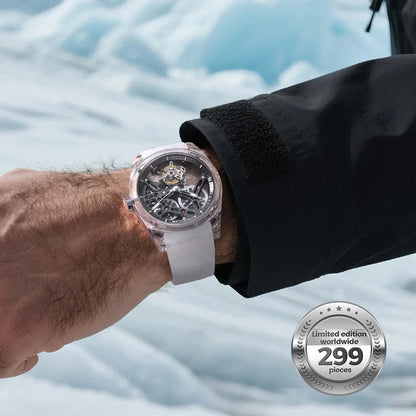 AGELOCER Limited Edition „Ice Never Melts“ Luxuriöse mechanische Handaufzugsuhr mit Free-sprung Crystal Tourbillon