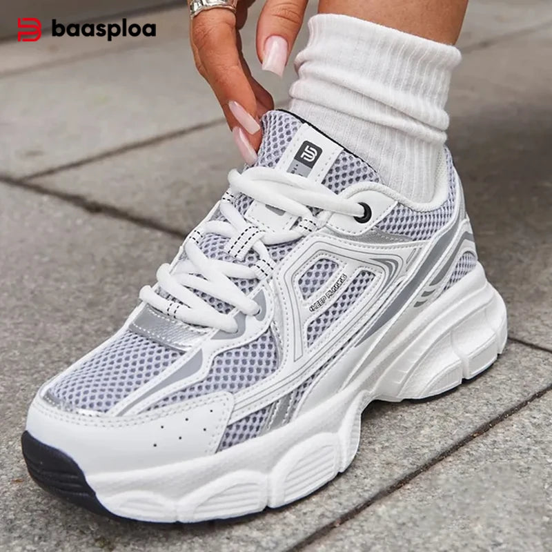 Baasploa Women Sports Shoes Outdoor Lightweight Breathable Jogging Sneakers Female Casual Mesh Anti-slip Lace Up Running Shoes