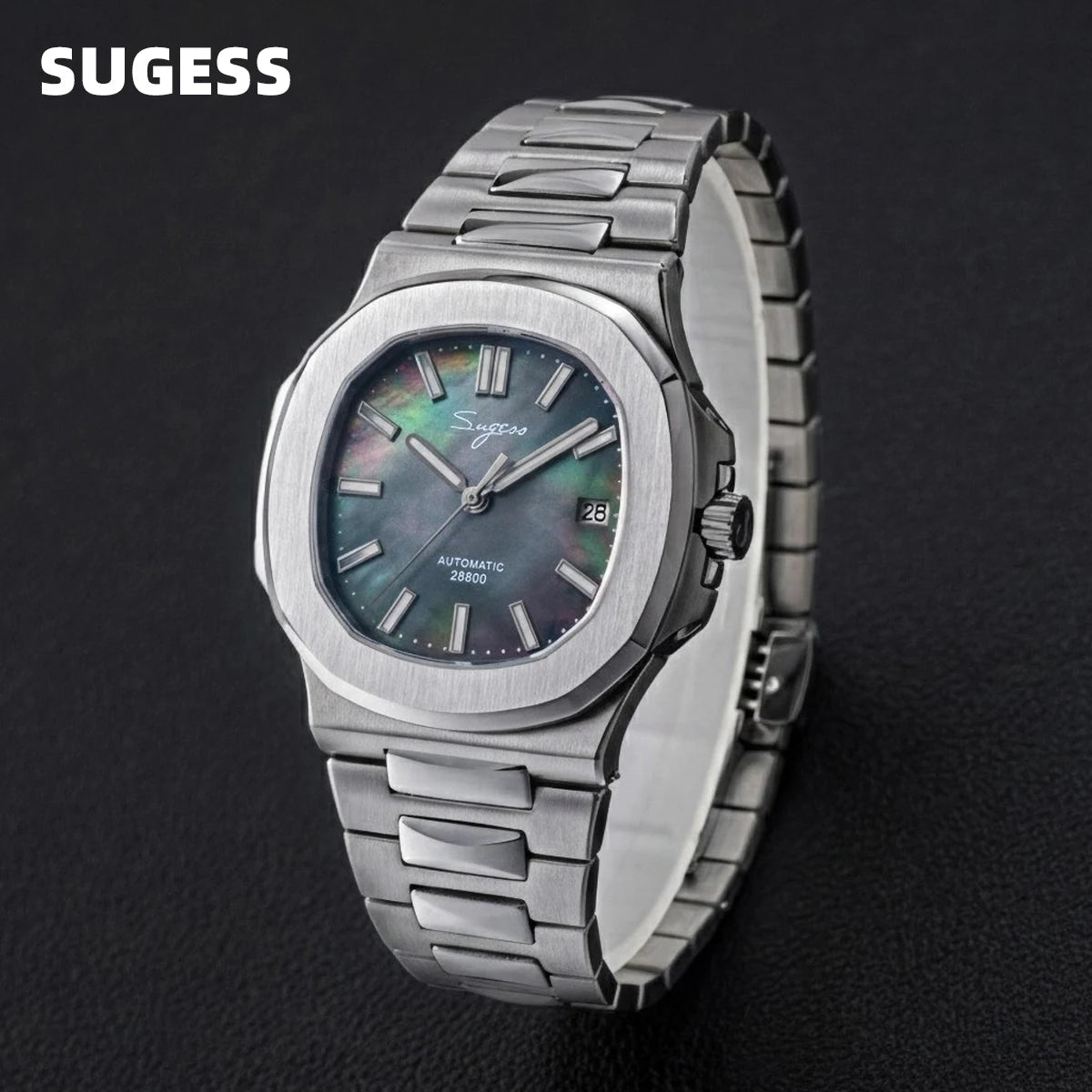 Reloj de hombre Sugess automático mecánico, movimiento Miyota 9015, esfera MOP, luminoso, resistente al agua 5bar, brazalete de lujo S466