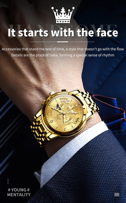OLEVS Brand Fashion Red Watch For Men Luxury Sport Waterproof Stainless Steel Chronograph Quartz Watches Mens Relogio Masculino