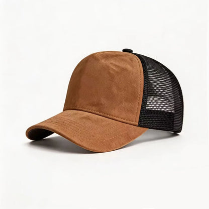 Sommer-Baseballkappe aus Netzstoff für Damen und Herren, einfarbige Wildlederkappe mit Aufnäher, Snapback-Kappe, lässige, atmungsaktive Unisex-Kappe im Street- und Hip-Hop-Stil, Trucker-Kappen