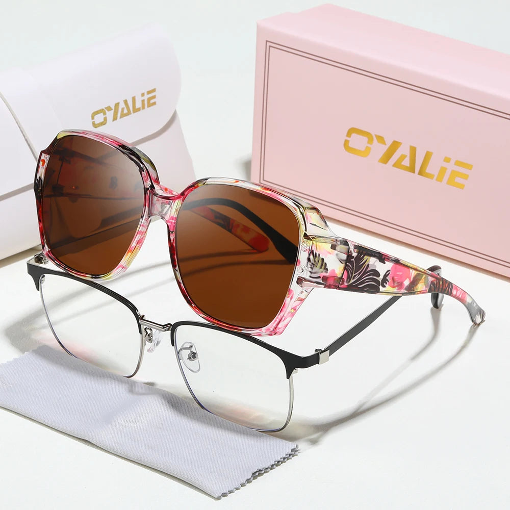 Oyalie Oversized Patterned Frame Sunglasses, a Pair of Glasses Specifically Designed for People with Nearsightedness, That Can Be Worn Directly over Prescription Glasses, Perfectly Solving the Problem of Nearsighted People We