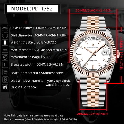 2026 New PAGANI DESIGN Enamel Dial DD36 Luxury Silver Gold Automatic Watch For Men AR Sapphire Crystal Mechanical Wristwatch Men