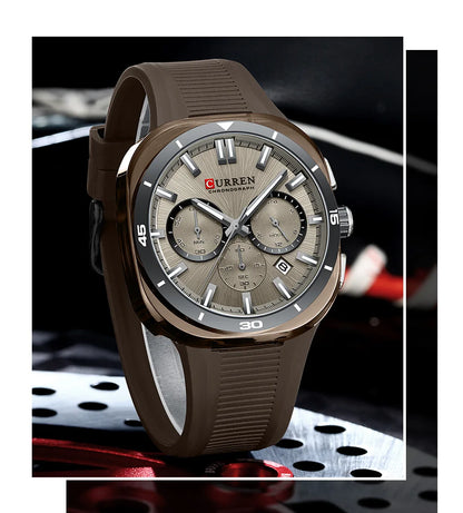 Herrenuhr CURREN – Neues Luxusmodell mit Quarzwerk, Silikonarmband, sportlichem Design, multifunktional, wasserdicht, beleuchtet, mit Datumsanzeige und Stoppuhr.