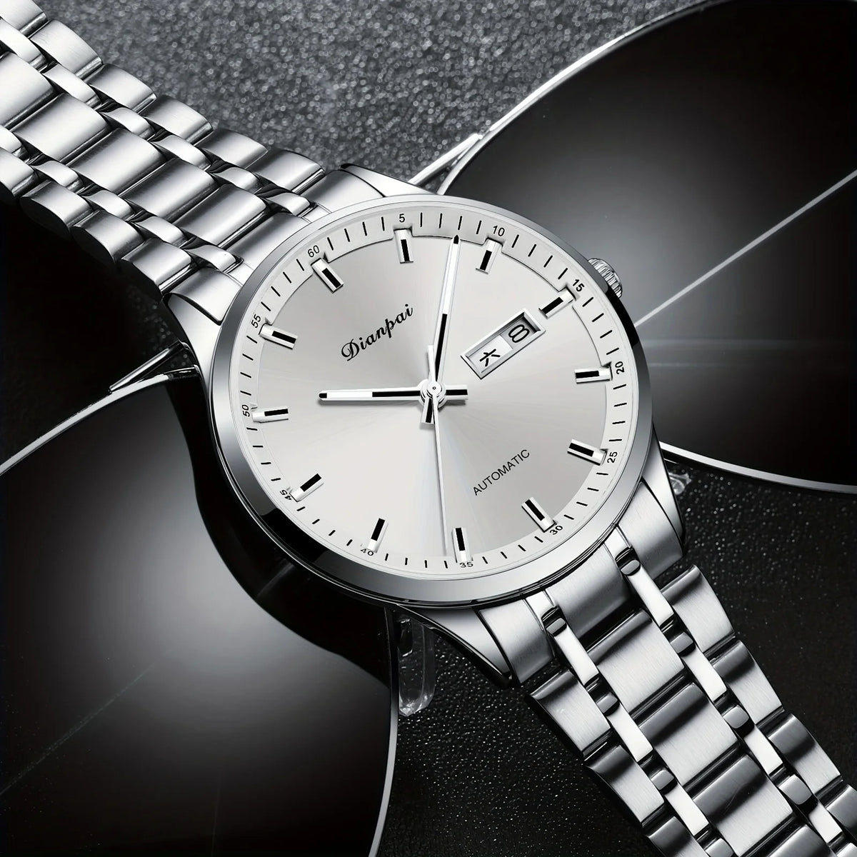 Reloj mecánico automático para hombre Dianpai: modelo de lujo, esfera luminiscente, diseño clásico y elegante, de acero inoxidable, resistente al agua, con calendario e indicación del día de la semana