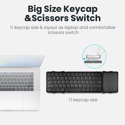 JOMAA Foldable Bluetooth Wireless Keyboard With Touchpad Portable Rechargeable 63 Keys Slim Keyboard for Win 7/8/10/IOS