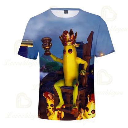 Fortnite T-shirt voor jongens, kindertop voor de zomer, kinderkleding met grappige 3D Battle Royale-gameprint, T-shirt/top voor peutermeisjes