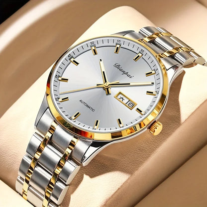 Reloj mecánico automático para hombre Dianpai: modelo de lujo, esfera luminiscente, diseño clásico y elegante, de acero inoxidable, resistente al agua, con calendario e indicación del día de la semana