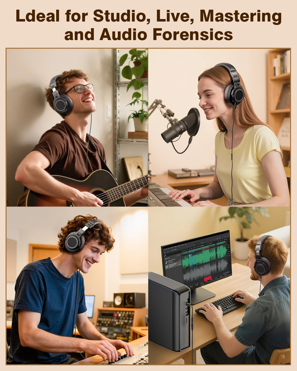 New Bee Wired Professional Studio DJ Headphones Hi-Res Over-Ear Studio Monitor Headphones with Microphone Support for Mixing, Recording, Gaming & Music Production