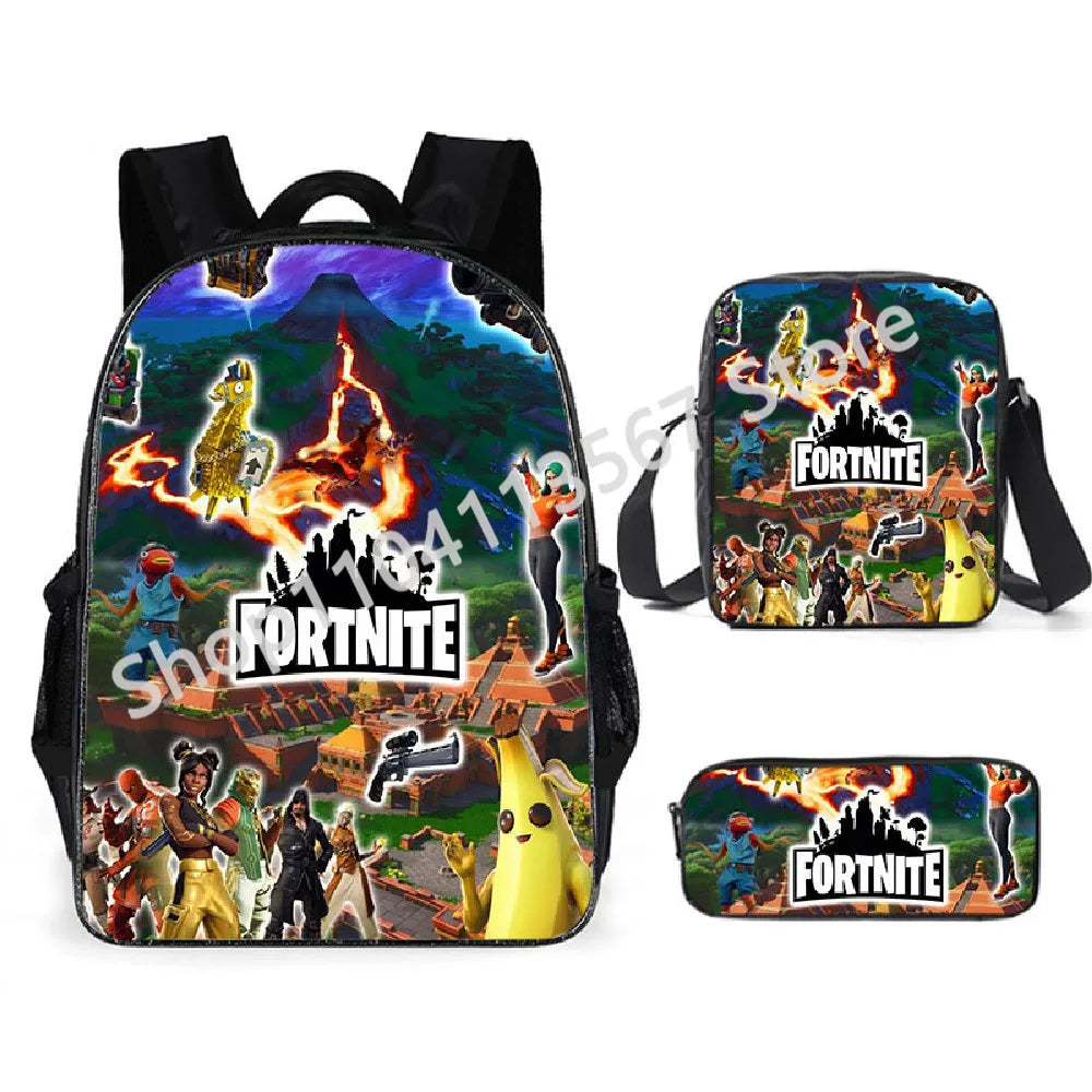 Fortnite Kids 3pcs Backpack Set Women Backpacks Office Stationary for Teenage Girls Boys Laptop Backpack Casual Travel Rucksack