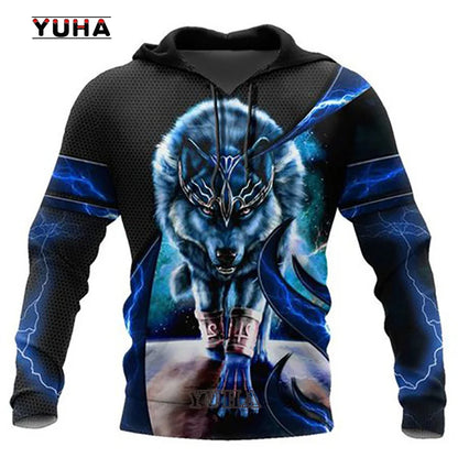 Felpa con cappuccio e felpa da uomo unisex casual autunnale New Wolf Tattoo Vegvisir nero bianco 3D con stampa integrale