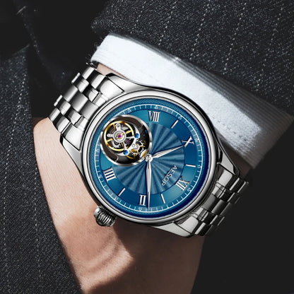 AESOP Mens Mechanical Wristwatches Flying Tourbillon Movement Skeleton Watch for Men Man Luxury Clocks Real Tourbillon Watch