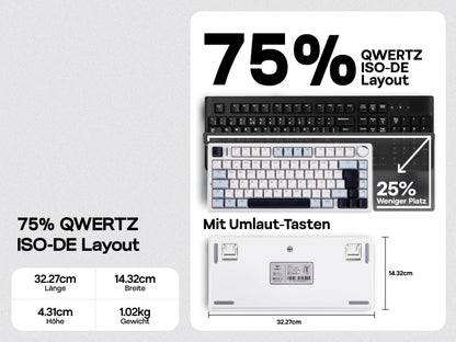 ISO-DE Layout EPOMAKER X AULA F75 75% German QWERTZ Hot-Swap Gasket Wired/Bluetooth/2.4G Wireless Mechanical Keyboard Knob/RGB