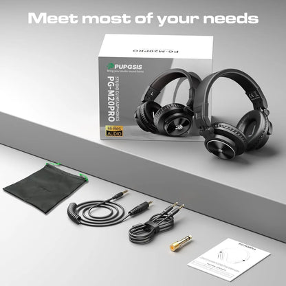 PUPGSIS Studio Monitor Headphones, Over Ear Headphones Wired, Professional 40kHz Hi-Res DJ Stereo Headphones - 1/4 to 3.5mm Jack