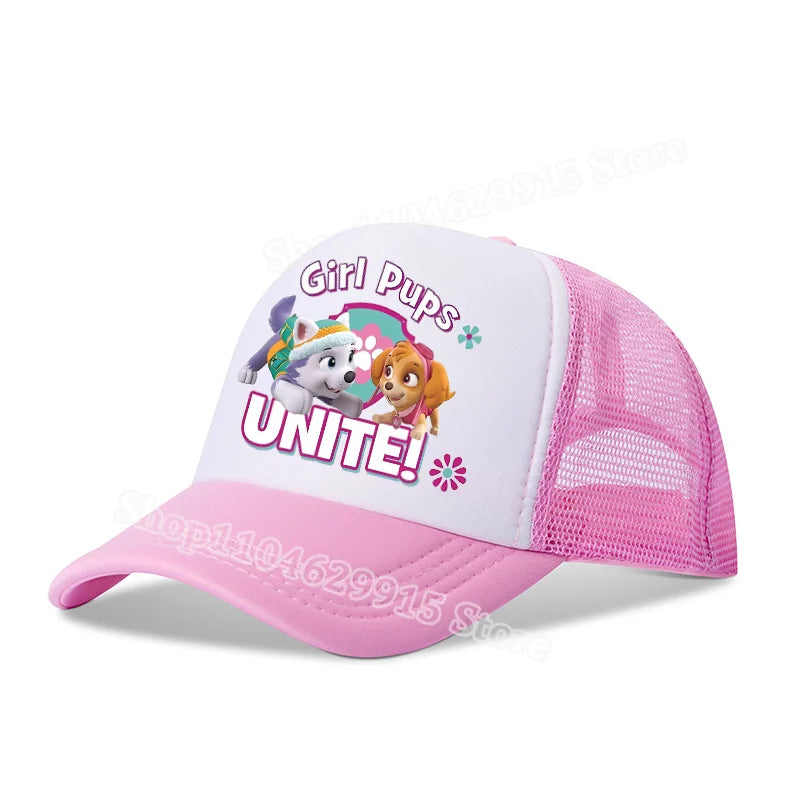 Paw Patrols Baseball Cap Cartoon Anime Skye Chase Print Girls Sun Headwear Summer Athleisure Adjustable Mesh Hats Birthday Gift
