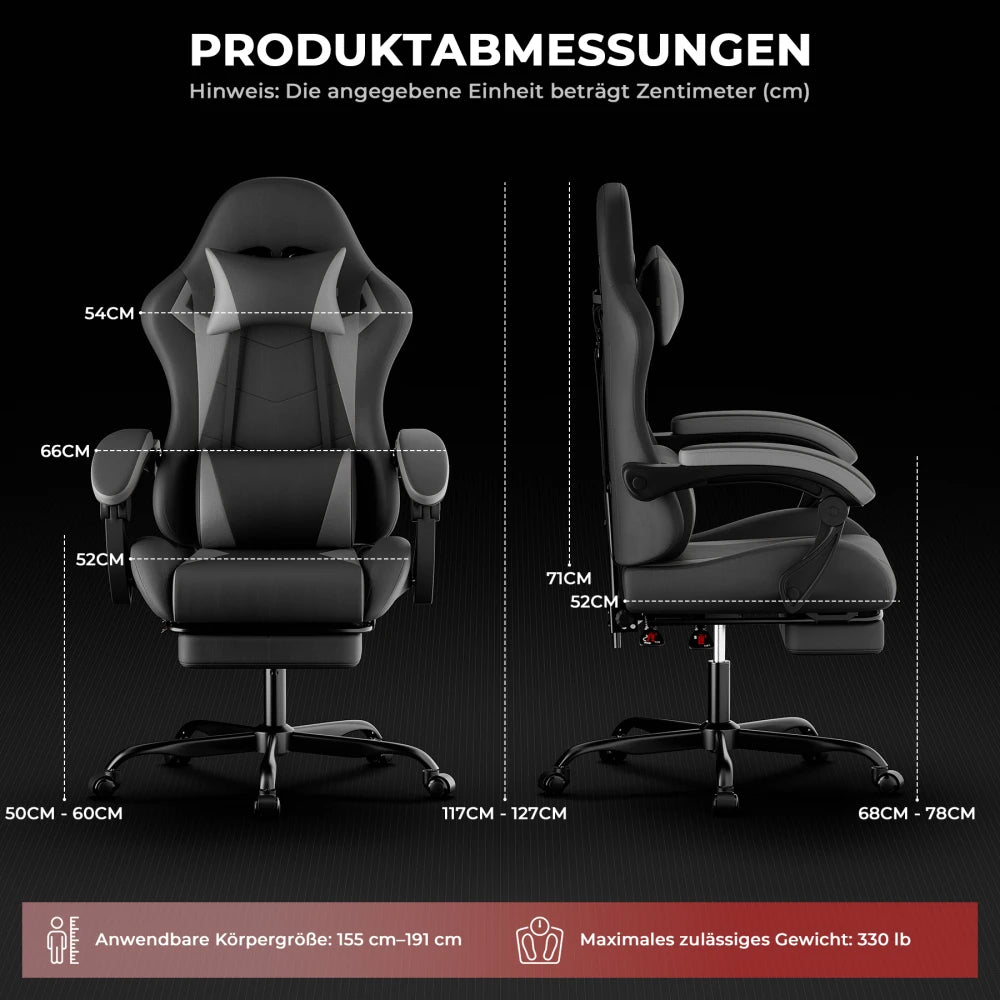 Ergonomic Gaming Chair with Lumbar Support, Adjustable Headrest, Footrest, Height Adjustable Office Gaming Chair for Adults