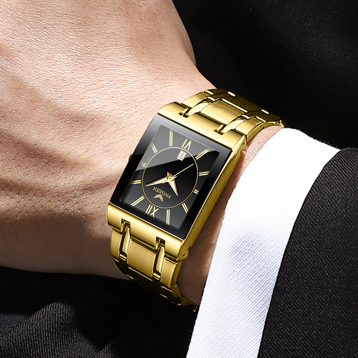 Luxuriöse BINBOND-Herrenarmbanduhr mit präzisem Quarzwerk, Leuchtzeiger, wasserdicht, automatische Datumsanzeige, aus strapazierfähigem Edelstahl, lässiger Stil.