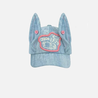 Celebrity-Inspired Niche Rabbit Ear Denim Ripped Baseball Cap Washed Graffiti Hip-Hop Sun Hat Trendy Cap