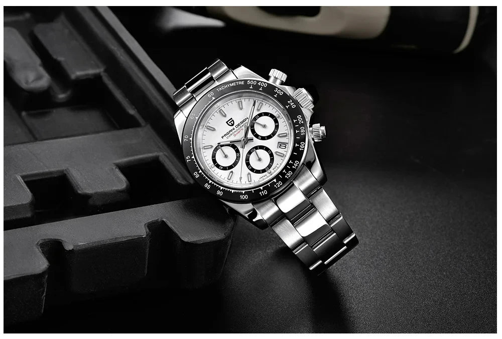 Męski zegarek chronograf PAGANI DESIGN – Luksusowy zegarek na rękę z mechanizmem kwarcowym, podświetlany i wodoodporny.
