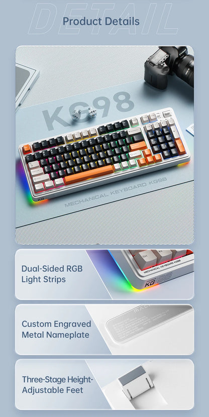 MACHENIKE KG98 Tri Mode Mechanical Keyboard 10000mAh Bluetooth Full Size Wireless Gaming Keyboards For PC Laptop Gamer