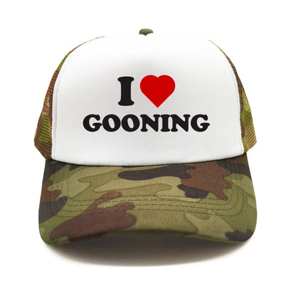 Забавни бейзболни шапки „I Love Gooning“ – готини летни мъжки шапки от мрежа, хумористични шапки тип „тракър“, унисекс шапки от мрежа за външни дейности MZ-080