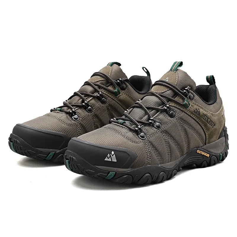 HIKEUP Four-Season Men's Hiking Shoes Outdoor Sports Genuine Leather Wear-Resistant Climbing Shoes Rubber Sole Trekking Sneaker