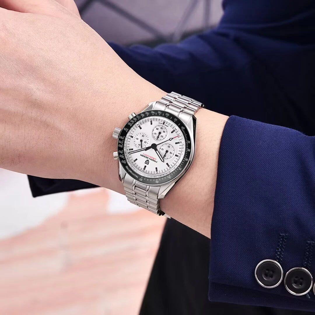 New PAGANI DESIGN Moon Men Watch Retro Luxury Quartz Watches For Men Stainless steel Sport waterproof Chronograph Man+With BOX