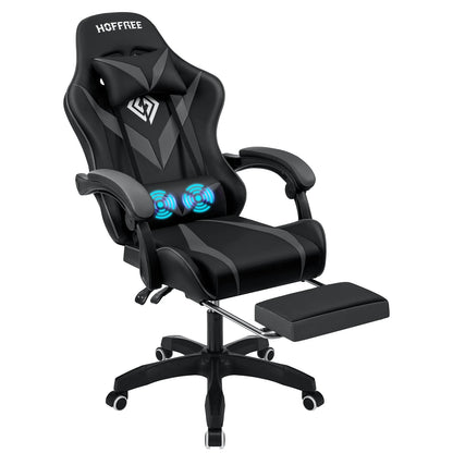 400Lbs Load Ergonomic Gaming Chair with Massage, Footrest, Lumbar Support, Reclining Computer Chair with Adjustable Armrests