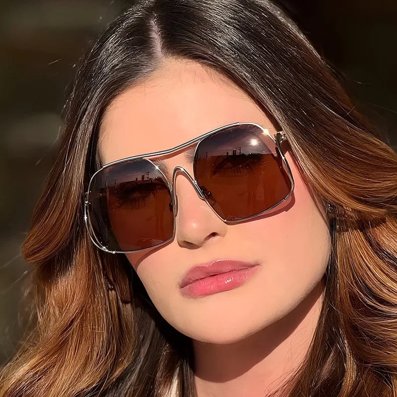 Y2k Polygon Oversized Sunglasses Women Luxury Brand Metal Sun Glasses Fashion Personality Outdoor Retro Eyeglassess Uv400 Men