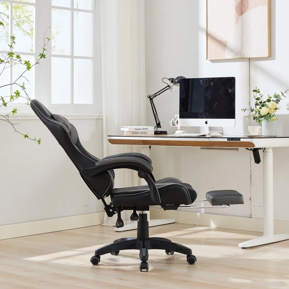 Ergonomic Rotating Gaming Chair, 360° Reclining Office Chair, Pivoting, Height-Adjustable, Footrest, Headrest