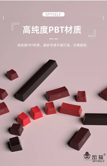 Novas Keycaps para Teclado Mecânico Gaming 60/64/84/98/108 com Switch MX, 135 Teclas OEM PBT, Gravação Lateral, Gradiente Vermelho e Preto