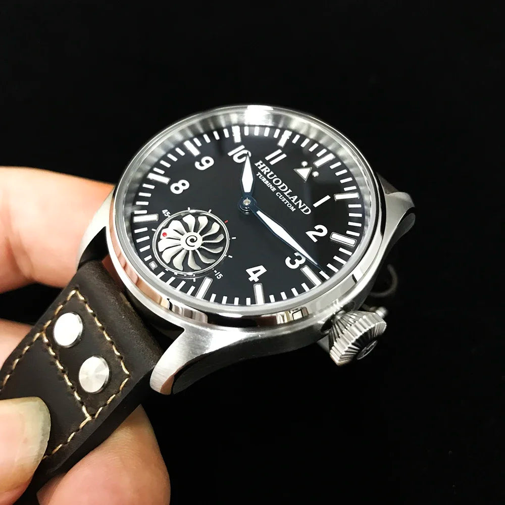 Hruodland 2025 Novo Relógio Mecânico para Homem Seagull ST3620 Piloto Retro 43MM BGW-9 Luminoso Cristal de Safira Turbina Relógio de Homem