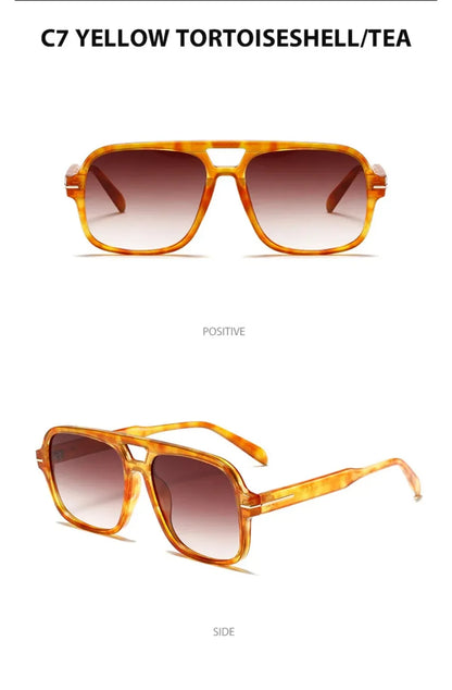 3507 Double Bridge Square Fashion Sunglasses - UV400 Vintage Pilot Style Shades, Retro Classic Sun Glasses for Men Women 411240