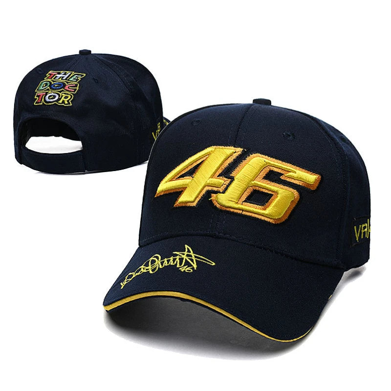 Unisex hiphop-baseballkasket med bogstaver, justerbar, No.46 F1-racing- og motorcykeldesign, afslappet udendørs sportssolkasket til mænd