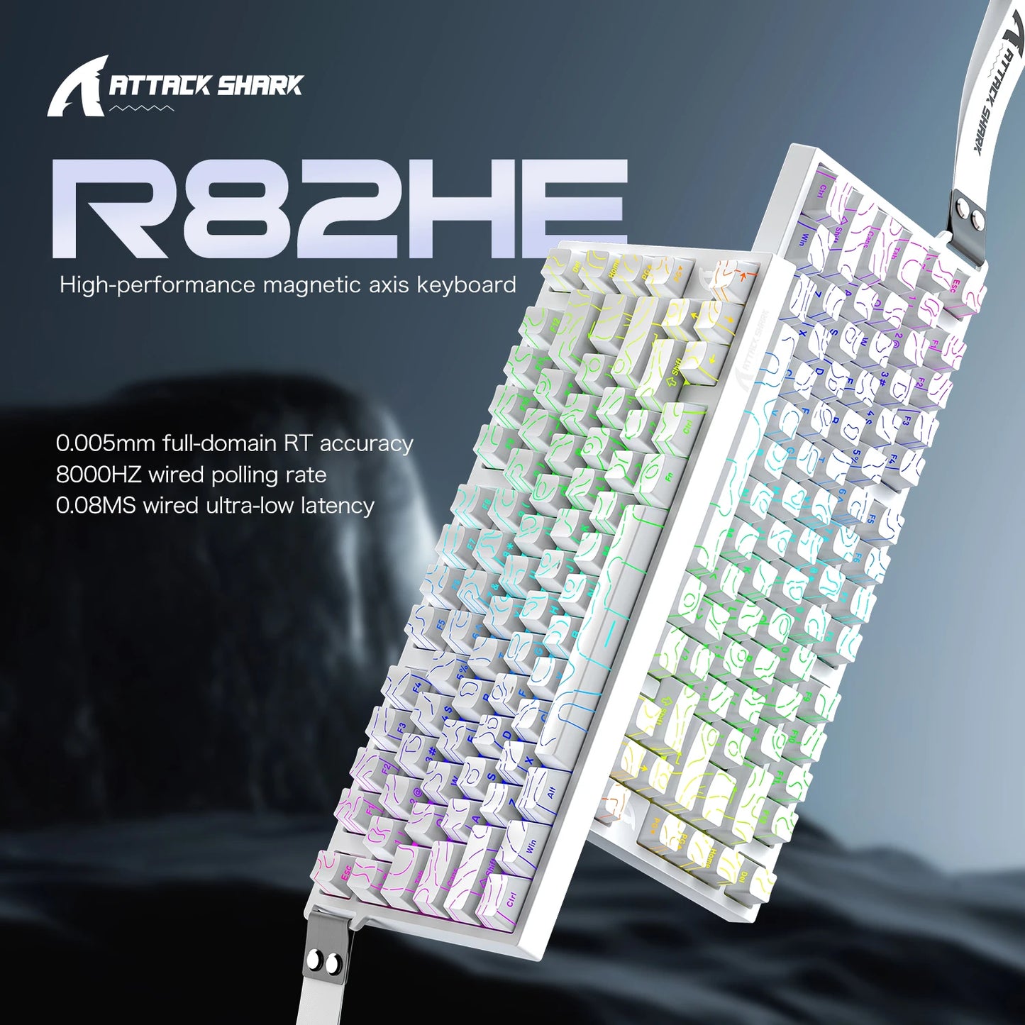 ATTACK SHARK R82HE Gaming Keyboard Magnetic 75% Wired 8000Hz Rapid Trigger ProGamer Keyboard,0.005mm RT Accuracy,0.08ms Latency
