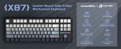 ATTACK SHARK X87 Wireless Mechanical Gaming Keyboard, Tri-Mode BT5.0/2.4GHz/USB-C Gasket Hot Swappable Custom Keyboard, Pre-lube