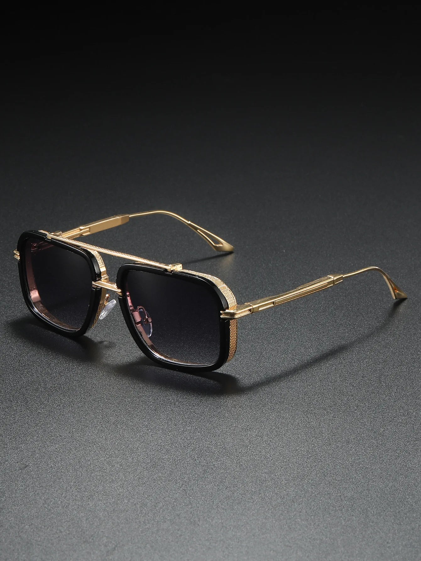 Large Square Sunglasses Men Steampunk Style Metal Pilot Sun Glasses Luxury Designer Brand Eyewear Fashion Shades Double Beam
