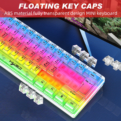 Teclado gaming transparente con cable HXSJ 60%, retroiluminación RGB, ultracompacto, resistente al agua, teclado compacto pequeño de 61 teclas para PC/Mac