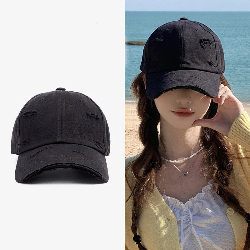Gorra de pico de pato con ala curvada, versátil, de estilo hip-hop, con personalidad retro y efecto desgastado, para hombre y mujer, nueva colección primavera-verano