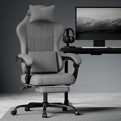Dark Gray Fabric Gaming Chair Ergonomic Racing Office Chair with Massage, Footrest, Adjustable Headrest & Lumbar Support for PC Gaming
